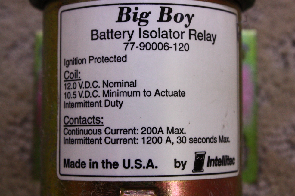 USED INTELLITEC BIG BOY BATTERY ISOLATOR RELAY P/N: 77-90006-120 RV Chassis Parts 