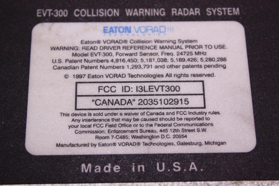 USED EATONVOARD EVT-300 COLLISION WARNING RADAR SYSTEM RV Chassis Parts 