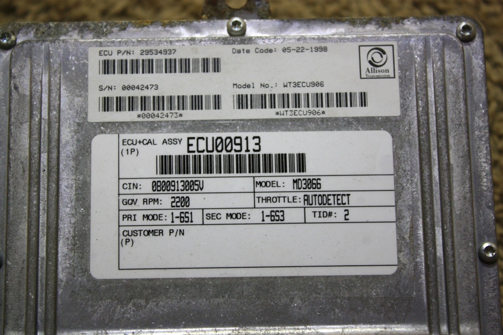 USED RV ALLISON TRANSMISSION ECU 29534937 MOTORHOME PARTS FOR SALE RV Chassis Parts 