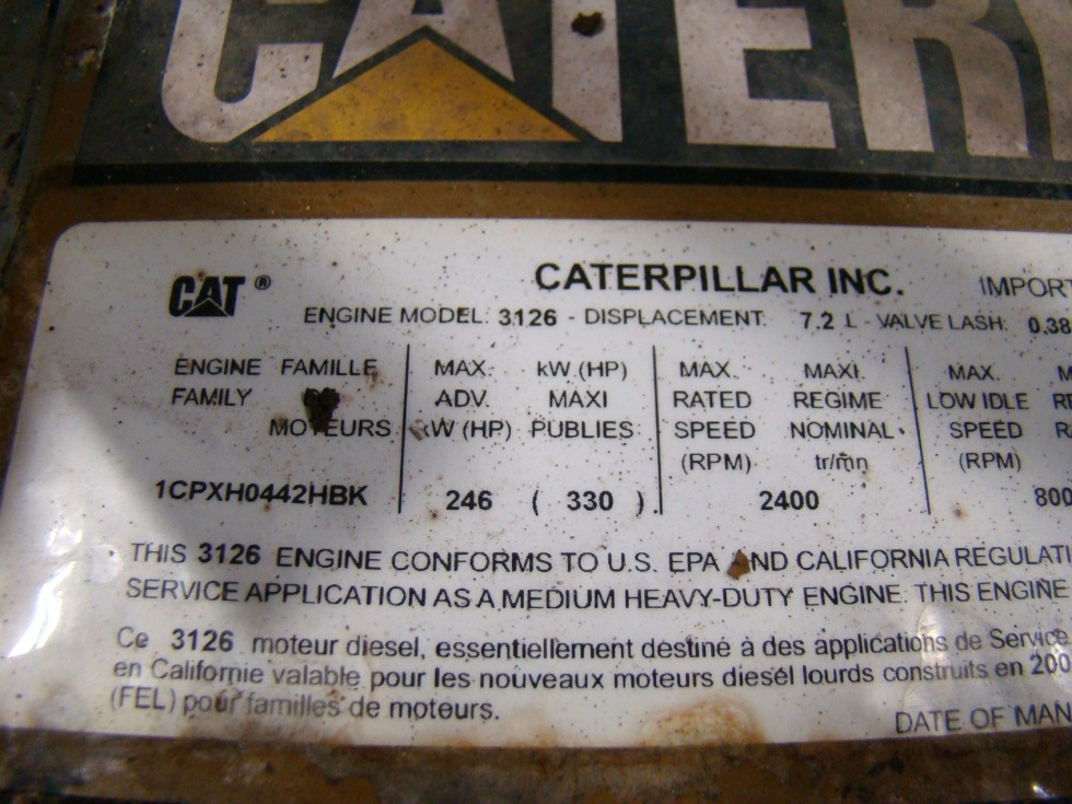 USED CATERPILLAR 3126 ENGINES FOR SALE | 7.2L 300HP FOR SALE SERIAL NUMBER CKM RV Chassis Parts 