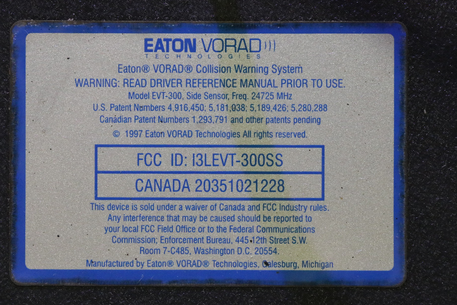 USED RV/MOTORHOME 40707-004 EATON VORAD COLLISION WANRING SYSTEM FOR SALE RV Chassis Parts 