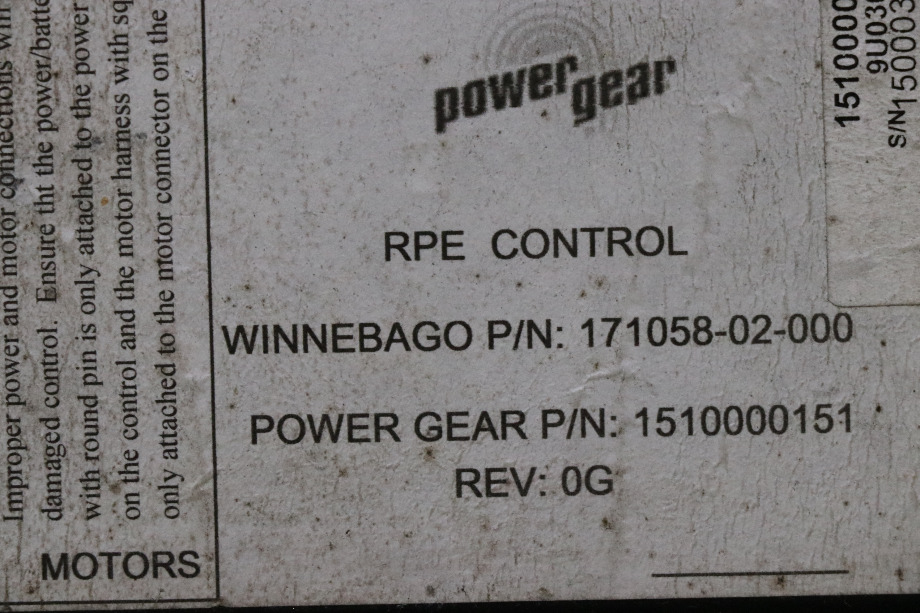 USED 1510000151 POWER GEAR RPE CONTROL RV PARTS FOR SALE RV Components 