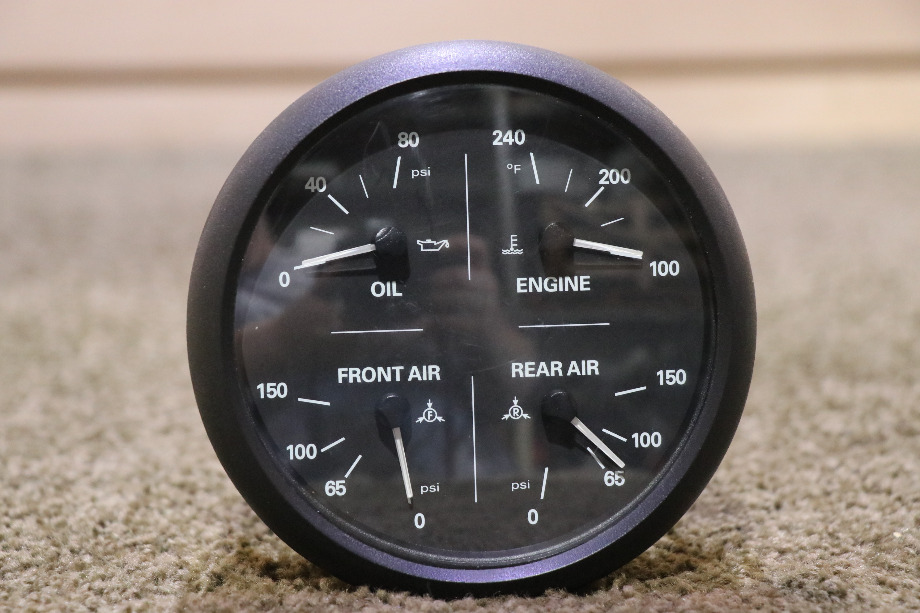 USED 6913-00168-11 4 IN 1 OIL / ENGINE / FRONT AIR / REAR AIR DASH GAUGE RV PARTS FOR SALE RV Components 