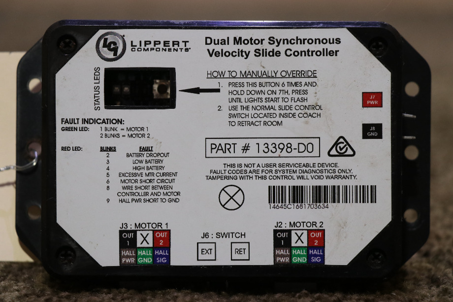 USED RV 13398-D0 DUAL MOTOR SYNCHRONOUS VELOCITY SLIDE CONTROLLER FOR SALE RV Components 