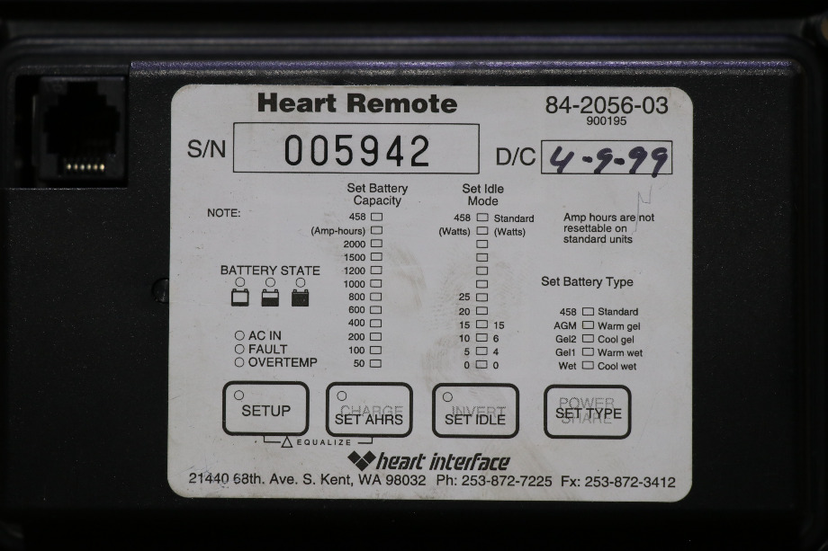 USED RV/MOTORHOME HEART INTERFACE HEART REMOTE 84-2056-03 FOR SALE RV Components 