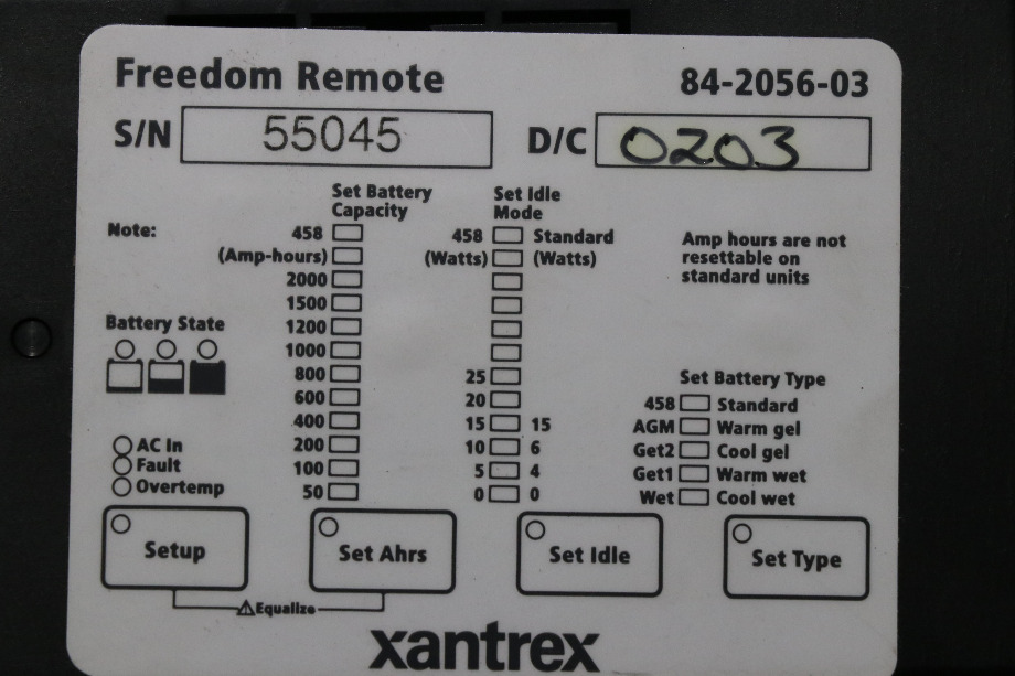 USED RV/MOTORHOME XANTREX FREEDOM REMOTE 84-2056-03 FOR SALE RV Components 