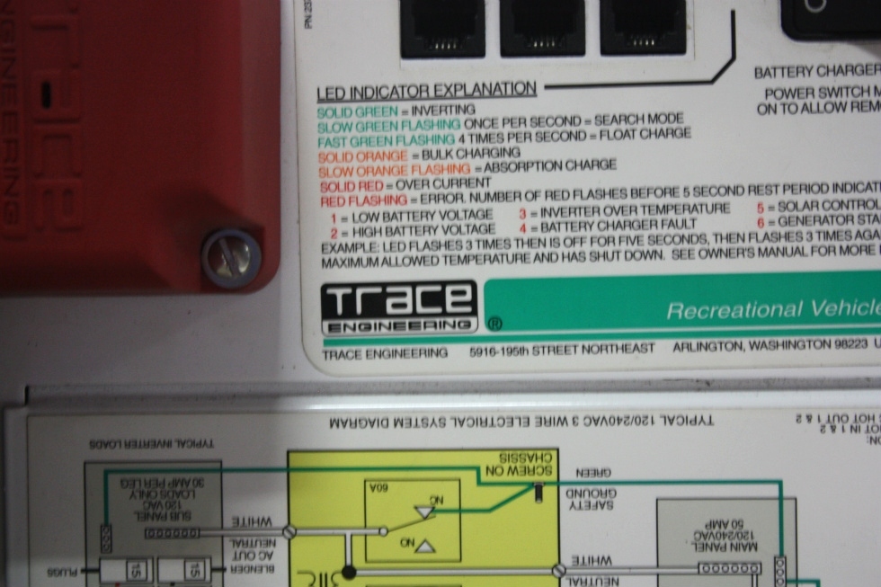 USED RV TRACE ENGINEERING RV2512 INVERTER CHARGER FOR SALE RV Components 