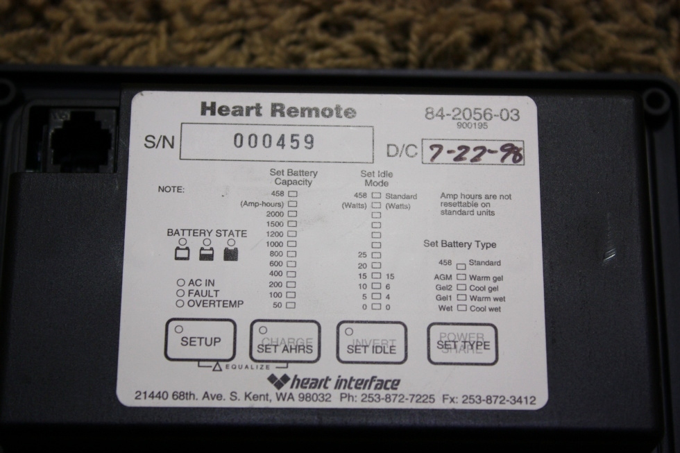 USED RV HEART INTERFACE 84-2056-03 REMOTE FOR SALE RV Components 