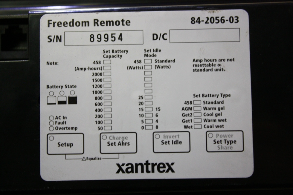 USED RV XANTREX FREEDOM REMOTE 84-2056-03 MOTORHOME PARTS FOR SALE RV Components 