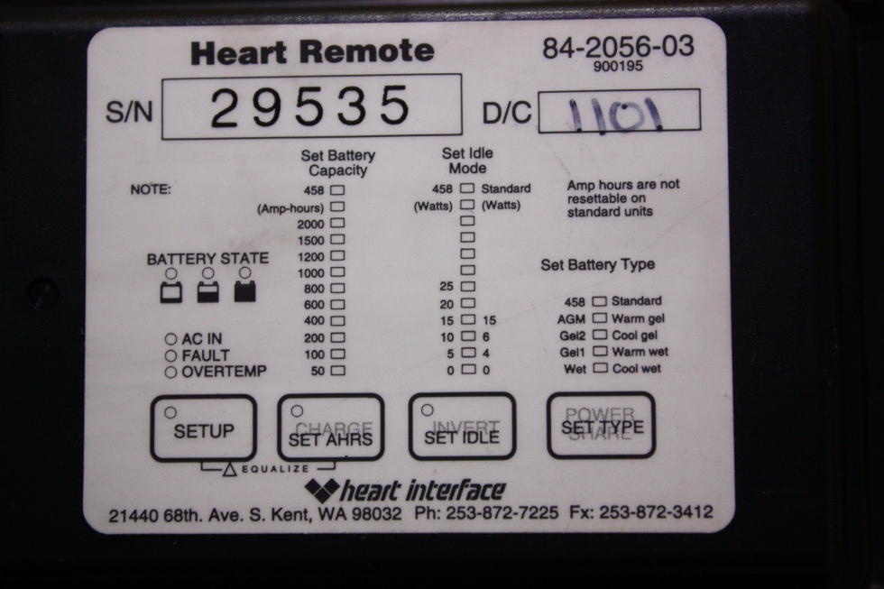 USED XANTREX HEART REMOTE 84-2056-03 MOTORHOME PARTS FOR SALE RV Components 