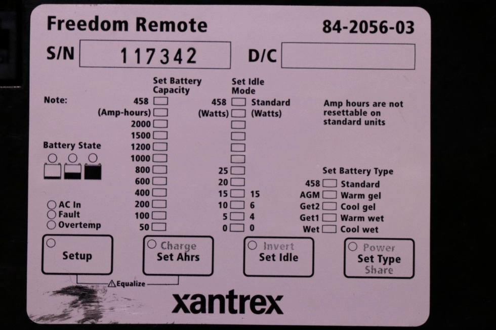 USED XANTREX FREEDOM REMOTE 84-2056-03 RV PARTS FOR SALE RV Components 