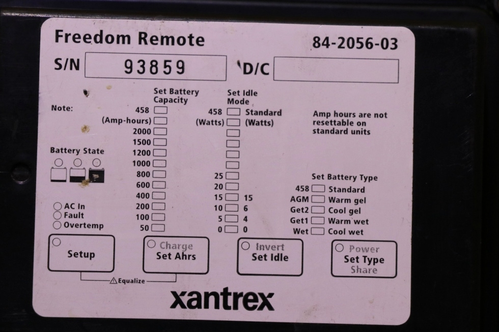 USED XANTREX 84-2056-03 FREEDOM REMOTE PANEL MOTORHOME PARTS FOR SALE RV Components 