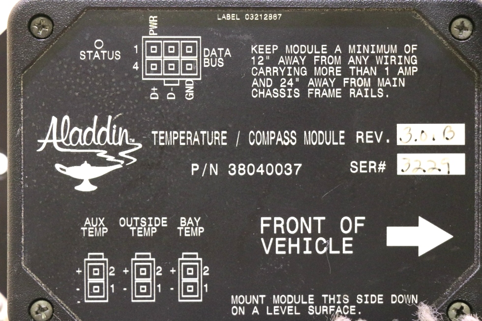 USED RV ALADDIN 38040037 TEMPERATURE / COMPASS MODULE MOTORHOME PARTS FOR SALE RV Components 