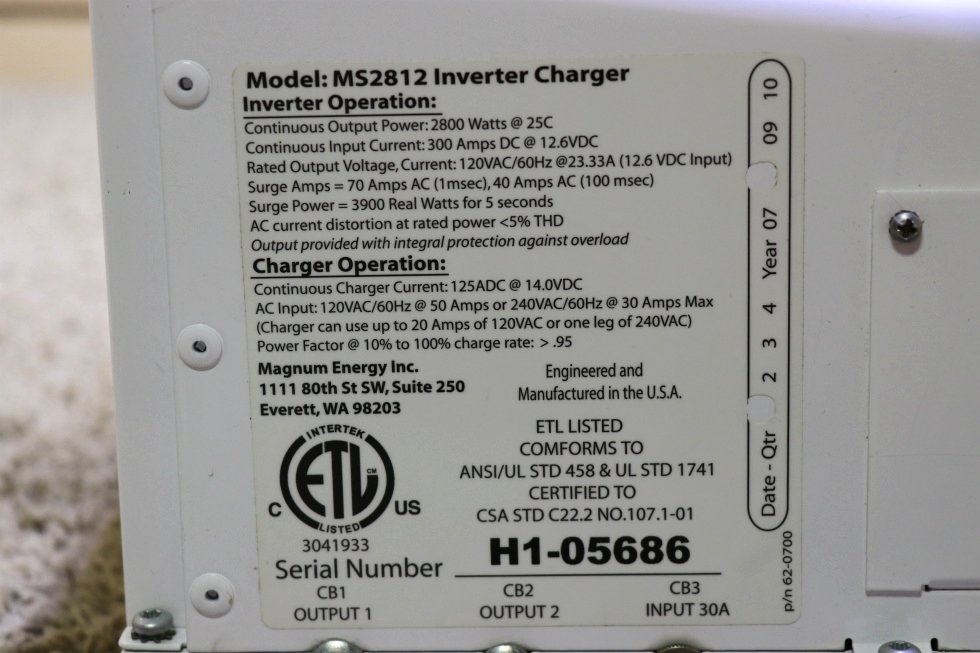 USED MS2818 MAGNA SINE RV MAGNUM ENERGY INVERTER CHARGER MOTORHOME PARTS FOR SALE RV Components 