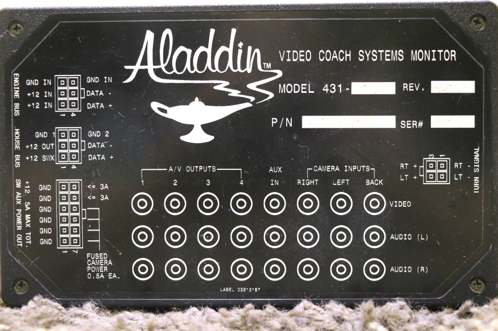 USED RV 38040109 ALADDIN VIDEO COACH SYSTEMS MONITOR MOTORHOME PARTS FOR SALE RV Components 
