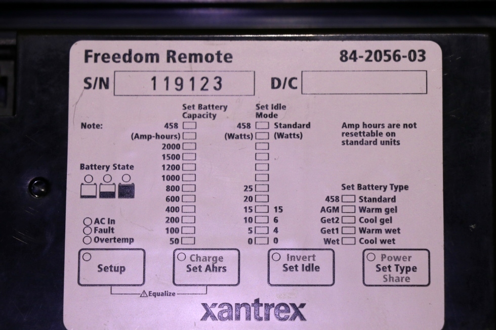 USED XANTREX FREEDOM REMOTE 84-2056-03 RV/MOTORHOME PARTS FOR SALE RV Components 