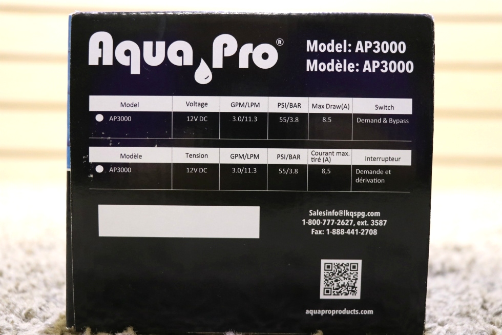 AQUA PRO MODEL: AP3000 UNIVERSAL 12V 3.0 GPM WATER PUMP RV PARTS FOR SALE RV Components 