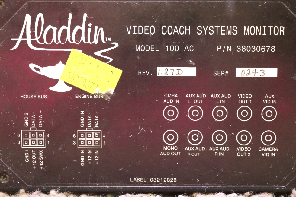 USED RV ALADDIN VIDEO COACH SYSTEMS MONITOR 38030678 MOTORHOME PARTS FOR SALE RV Components 