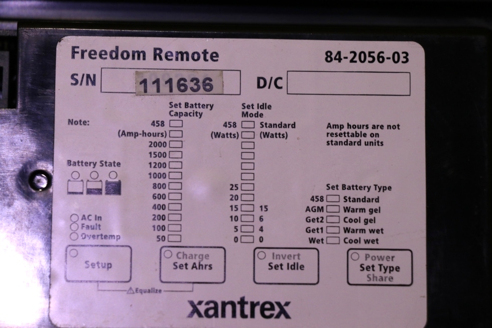 USED XANTREX FREEDOM REMOTE 84-2056-03 MOTORHOME PARTS FOR SALE RV Components 