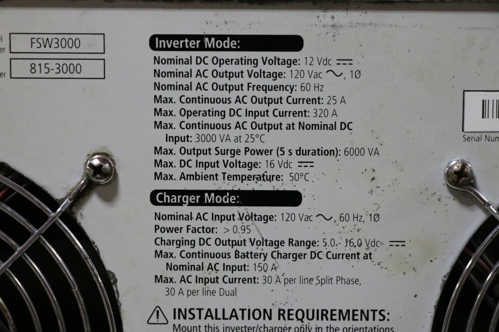 USED XANTREX FREEDOM SW | 3000 INVERTER CHARGER MOTORHOME PARTS FOR SALE RV Components 