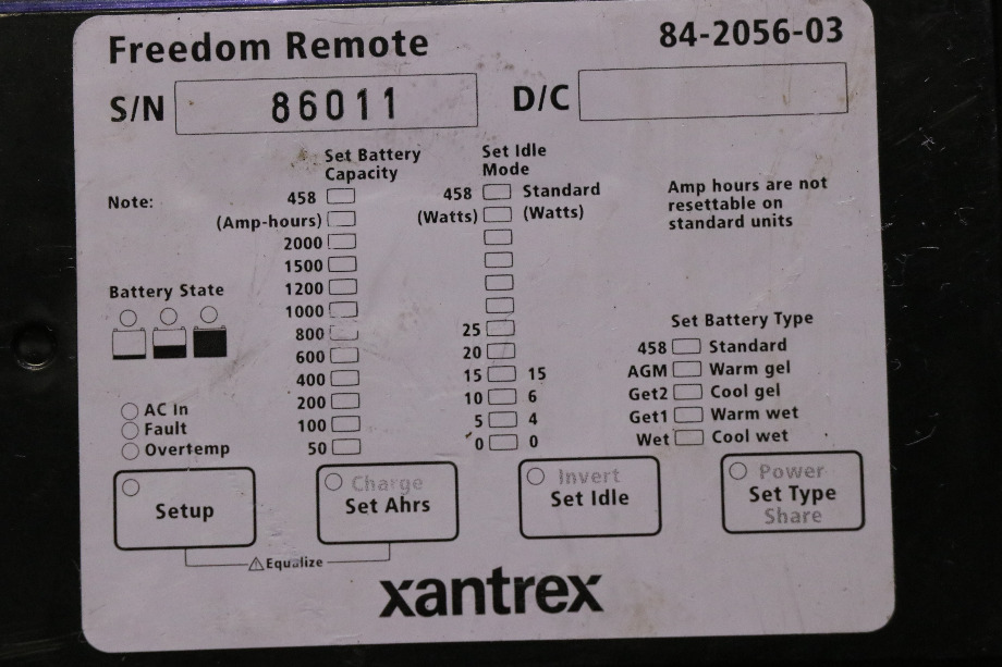 USED 84-2056-03 XANTREX FREEDOM REMOTE PANEL RV/MOTORHOME PARTS FOR SALE RV Components 