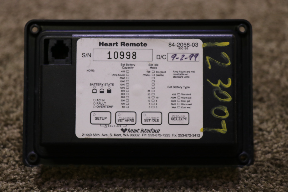 USED HEART INTERFACE 84-2056-03 HEART REMOTE PANEL MOTORHOME PARTS FOR SALE RV Components 