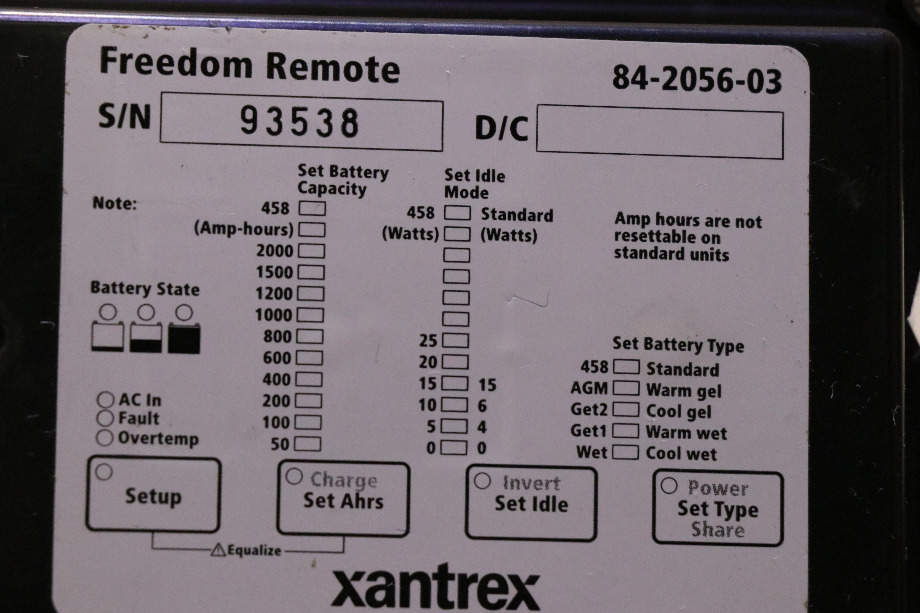 USED RV/MOTORHOME XANTREX FREEDOM REMOTE PANEL FOR SALE RV Components 