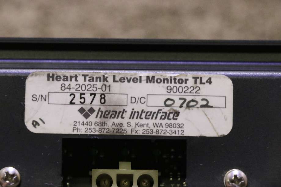 USED MOTORHOME HEART TANK LEVEL MONITOR TL4 PANEL FOR SALE RV Components 