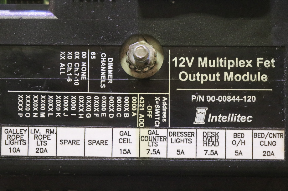 USED MOTORHOME 12V MULTIPLEX FET OUTPUT MODULE 00-00844-120 BY INTELLITEC FOR SALE RV Components 