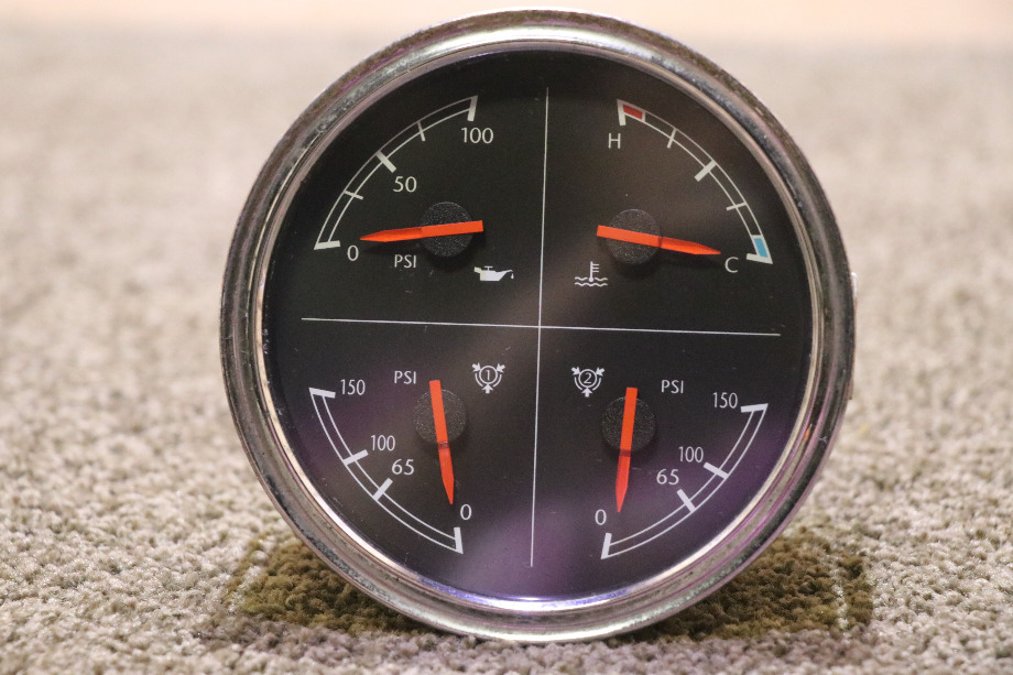 USED RV W22-00013-038 4 IN 1 OIL / COOLANT / FRONT AIR / REAR AIR DASH GAUGE FOR SALE RV Components 