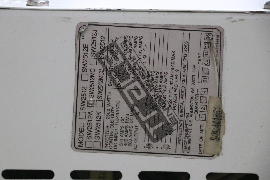 USED MOTORHOME SW2512MC TRACE ENGINEERING POWER CONVERSION CENTER FOR SALE RV Components 
