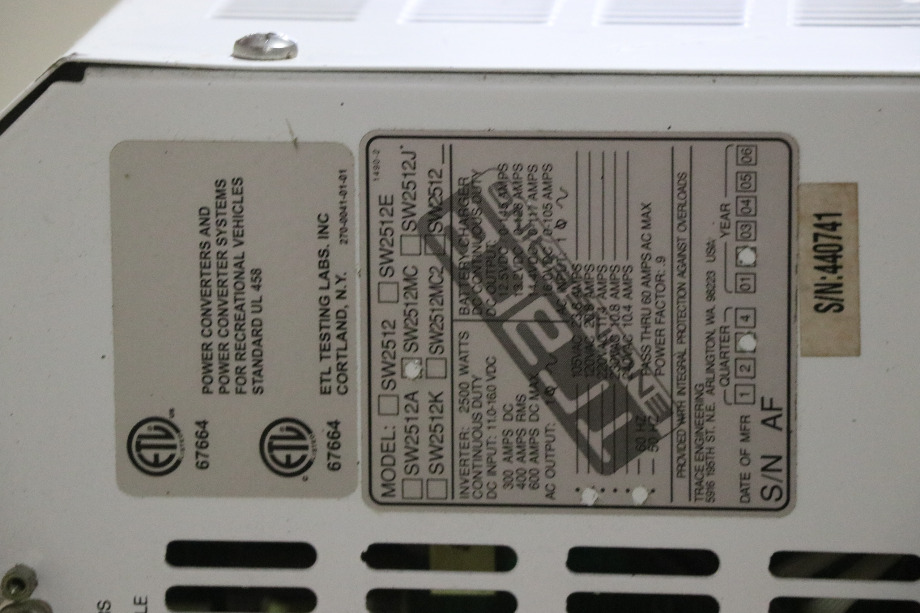 USED RV/MOTORHOME TRACE ENGINEERING SW2512MC POWER CONVERSION CENTER FOR SALE RV Components 