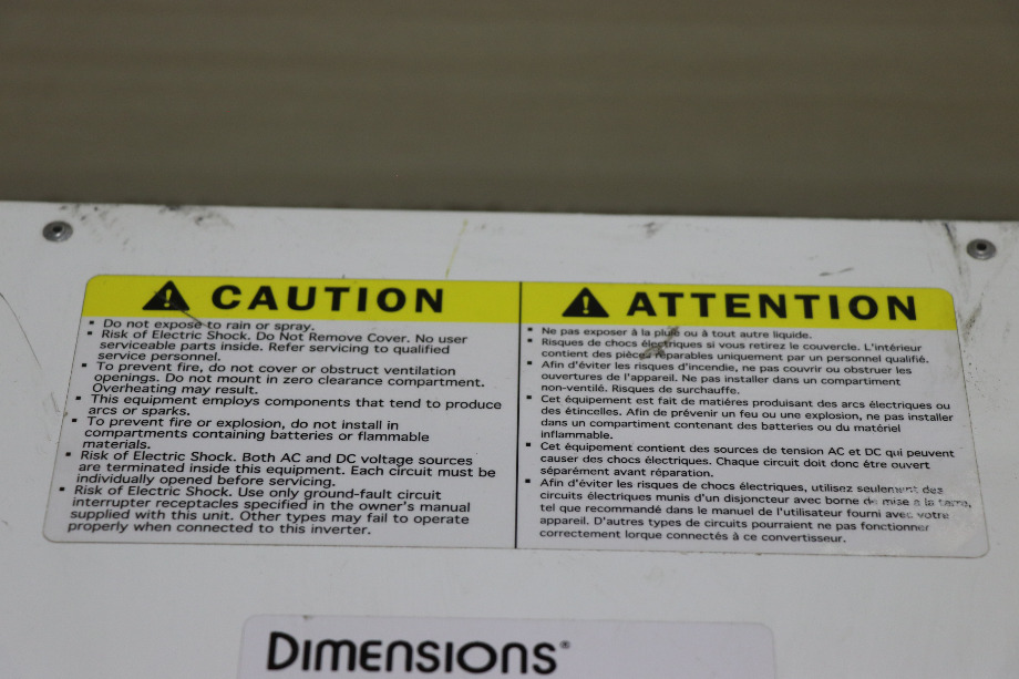 USED 12NP20HR DIMENSIONS PURE SINE WAVE INVERTER/CHARGER RV PARTS FOR SALE RV Components 