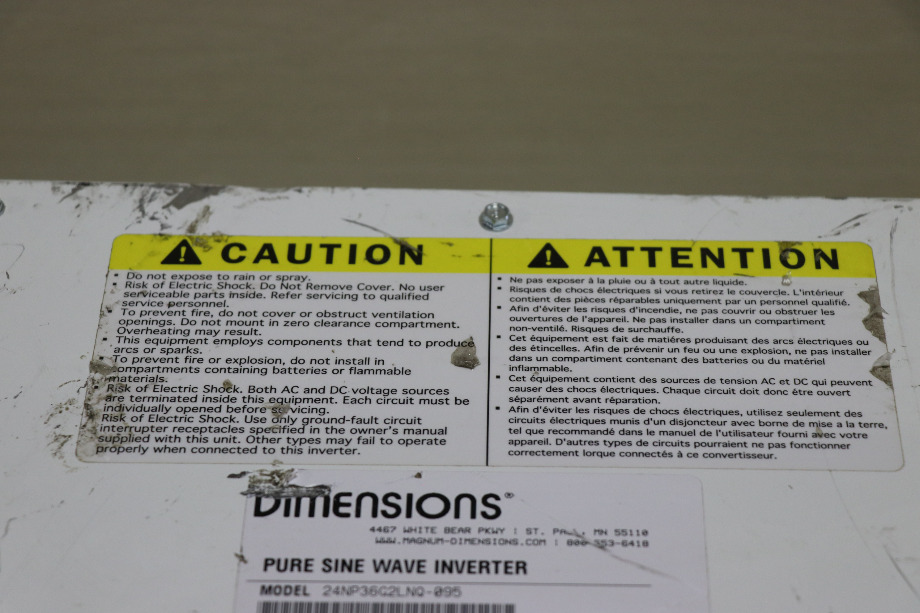 USED DIMENSIONS 24NP36G2LNQ-095 PURE SINE WAVE INVERTER MOTORHOME PARTS FOR SALE RV Components 
