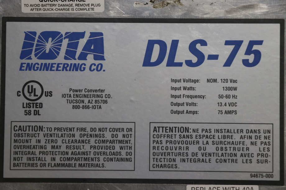USED MOTORHOME IOTA DLS-75 POWER CONVERTER FOR SALE RV Components 