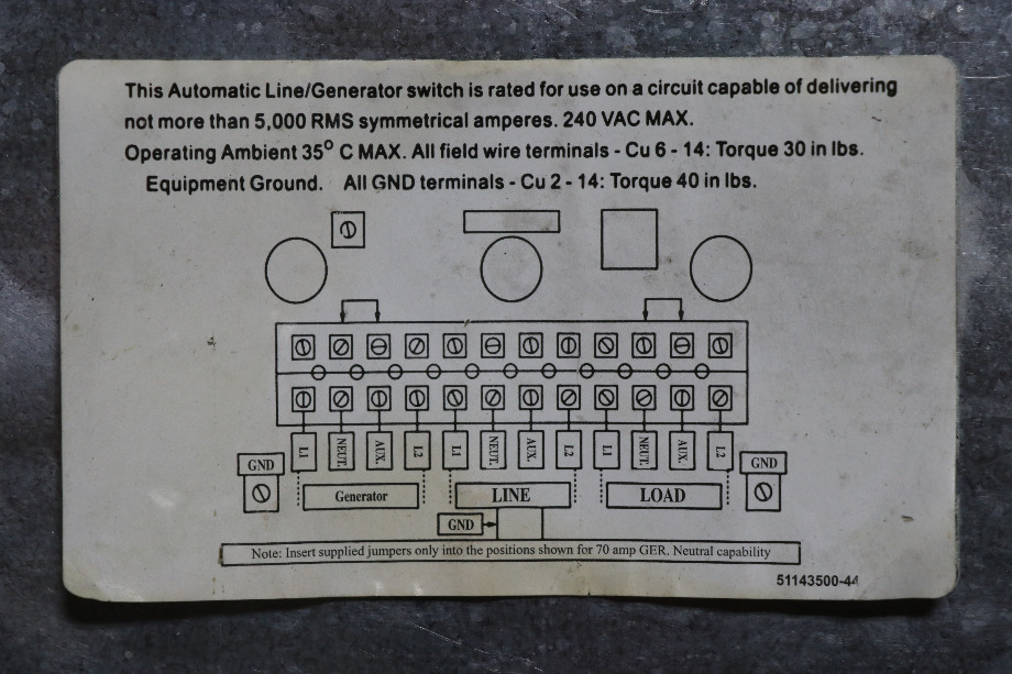 USED RV/MOTORHOME PARALLAX POWER SUPPLY AUTO LINE/GEN SWITCH ATS 5070 FOR SALE RV Components 