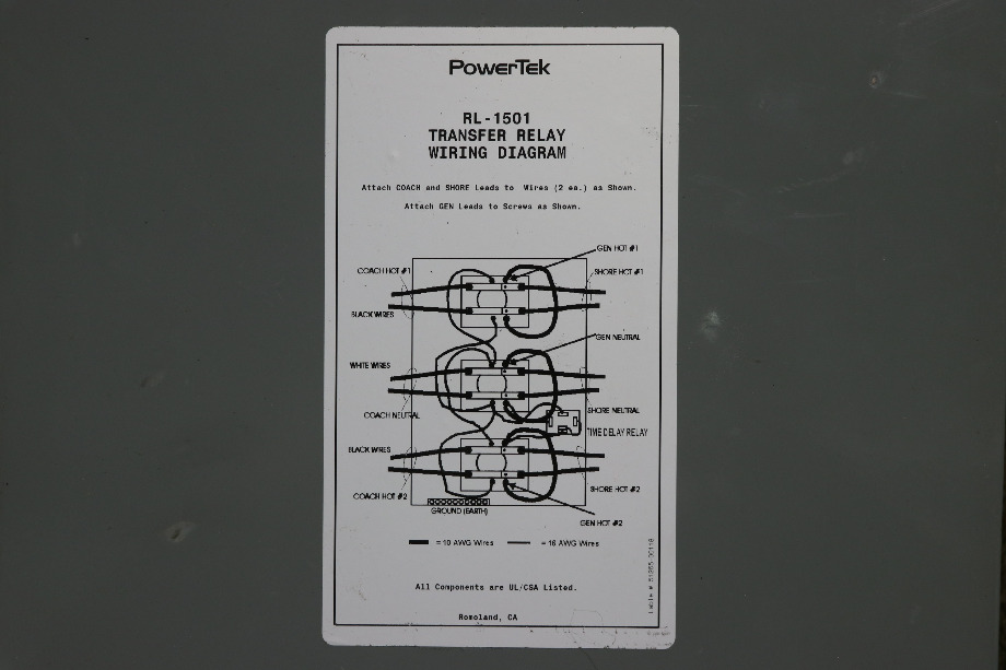 USED RV/MOTORHOME POWERTEK TRANSFER RELAY RL-1501 FOR SALE RV Components 