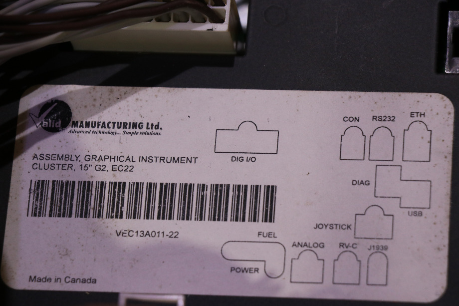 USED RV VEC13A011-22 VALID GRAPHICAL INSTRUMENT CLUSTER FOR SALE RV Components 