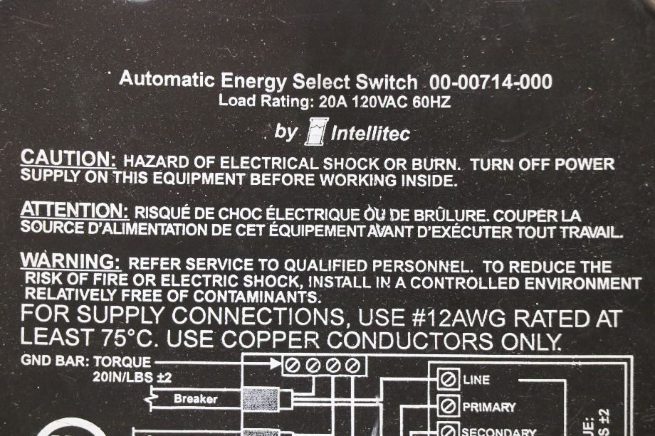 USED INTELLITEC 00-00714-000 AUTOMATIC ENERGY SELECT SWITCH MOTORHOME PARTS FOR SALE RV Components 