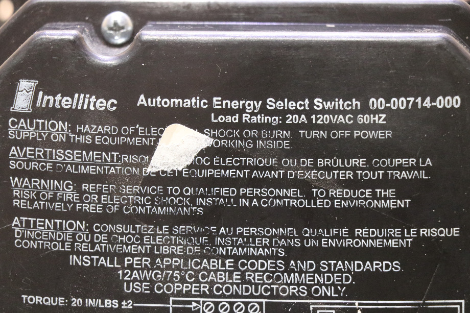 USED INTELLITEC AUTOMATIC ENERGY SELECT SWITCH 00-00714-000 RV/MOTORHOME PARTS FOR SALE RV Components 