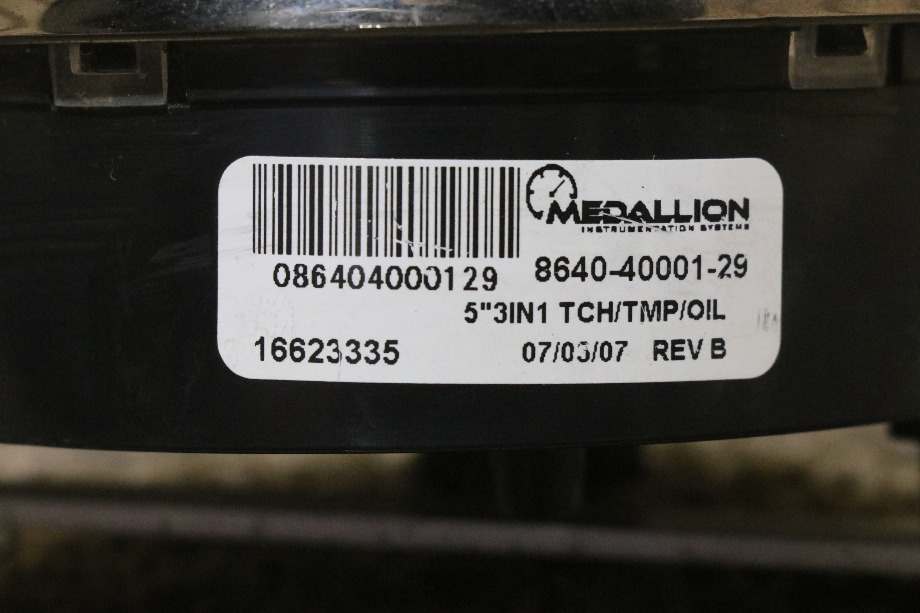 USED 3 IN 1 TACH / OIL / ENGINE DASH GAUGE 8640-40001-29 DASH GAUGE RV/MOTORHOME PARTS FOR SALE RV Components 