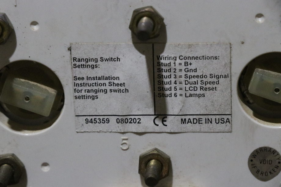 USED MOTORHOME SPEEDOMETER 945359 DASH GAUGE FOR SALE RV Components 