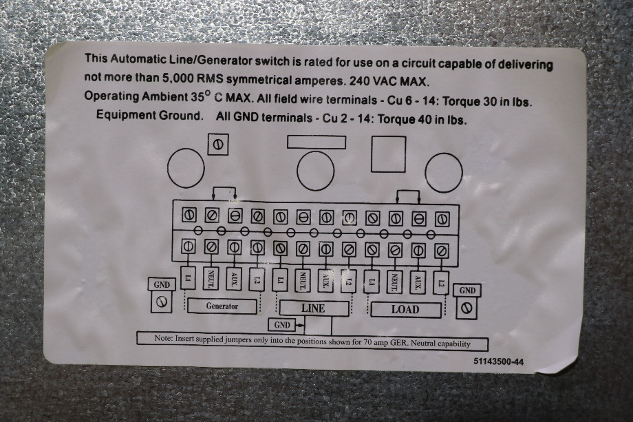 USED ATS 5070 PPS AUTOMATIC LINE/GENERATOR SWITCH RV PARTS FOR SALE RV Components 