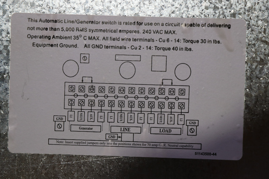 USED PPS ATS 5070 AUTOMATIC LINE/GENERATOR SWITCH MOTORHOME PARTS FOR SALE RV Components 