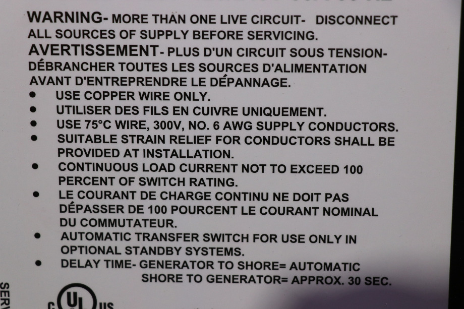USED SURGE GUARD TRANSFER SWITCH 41261 RV/MOTORHOME PARTS FOR SALE RV Components 