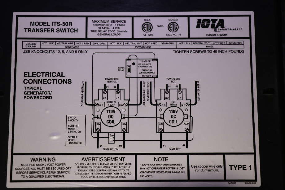 USED IOTA ITS-50R AUTOMATIC TRANSFER SWITCH MOTORHOME PARTS FOR SALE RV Components 
