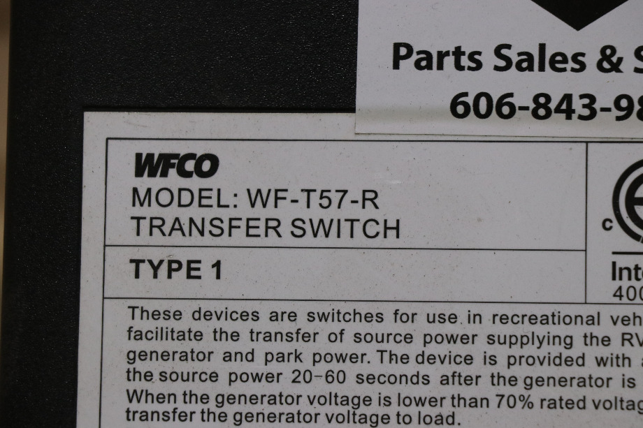 USED MOTORHOME WFCO WF-T57-R TRANSFER SWITCH FOR SALE RV Components 
