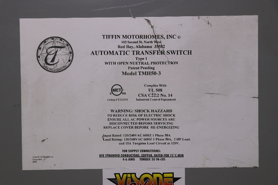 USED TIFFIN MOTORHOMES TMH50-3 AUTOMATIC TRANSFER SWITCH MOTORHOME PARTS FOR SALE RV Components 