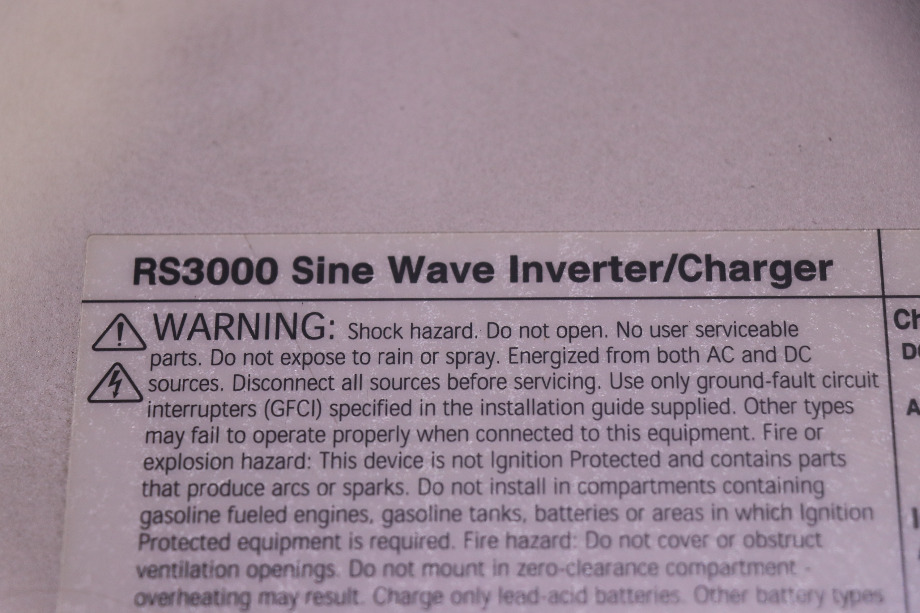 USED RV/MOTORHOME XANTREX SINE WAVE INVERTER/CHARGER RS3000 FOR SALE RV Components 