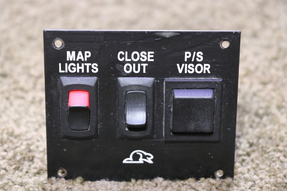 USED BEAVER MAP / CLOSE / VISOR 3 SWITCH PANEL RV/MOTORHOME PARTS FOR SALE RV Components 